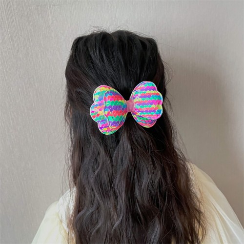 Children girls kids stage performance Rainbow sequined hair accessories Korean sequin bow hairpin for baby show headdress girl cosplay princess hairpin